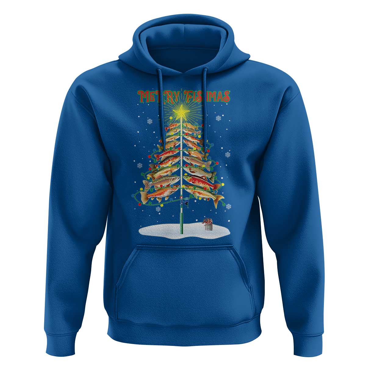 Funny Christmas Fishing Hoodie Merry Fishmas Fish Xmas Tree Star