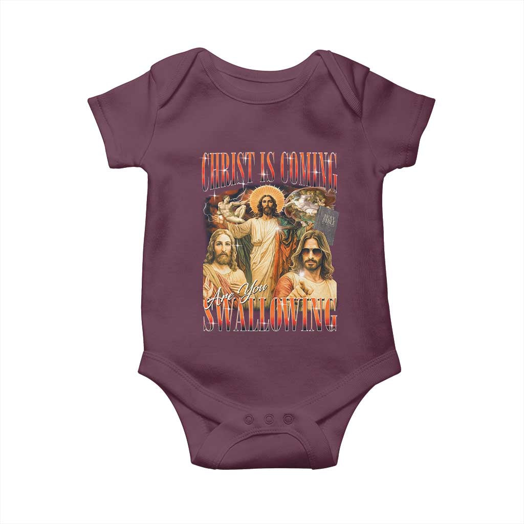 Christ Is Coming Are You Swallowing Baby Onesie Funny Offensive Jesus Christian - Wonder Print Shop