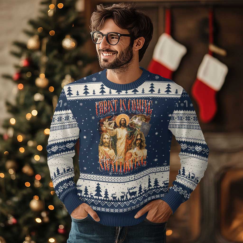 Christ Is Coming Are You Swallowing Ugly Christmas Sweater Funny Offensive Jesus Christian - Wonder Print Shop