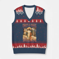 Christ Is Coming Are You Swallowing V-Neck Knit Sweater Vest Funny Offensive Jesus Christian - Wonder Print Shop