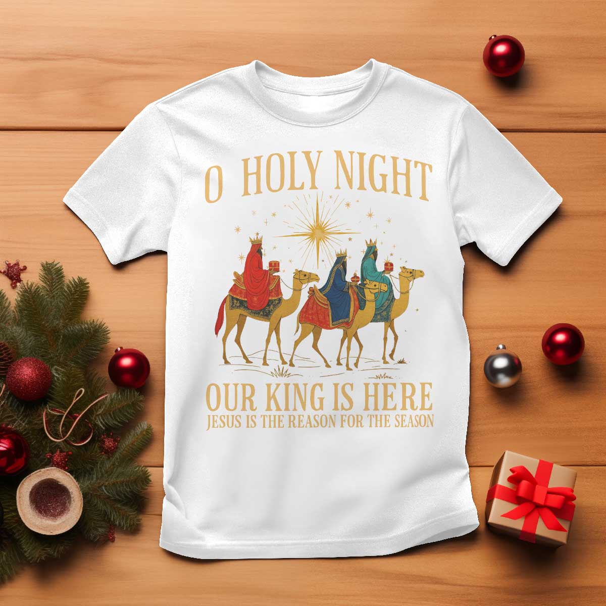 O Holy Night Our King Is Here Jesus Is The Reason T Shirt Christian Religious Xmas - Wonder Print Shop