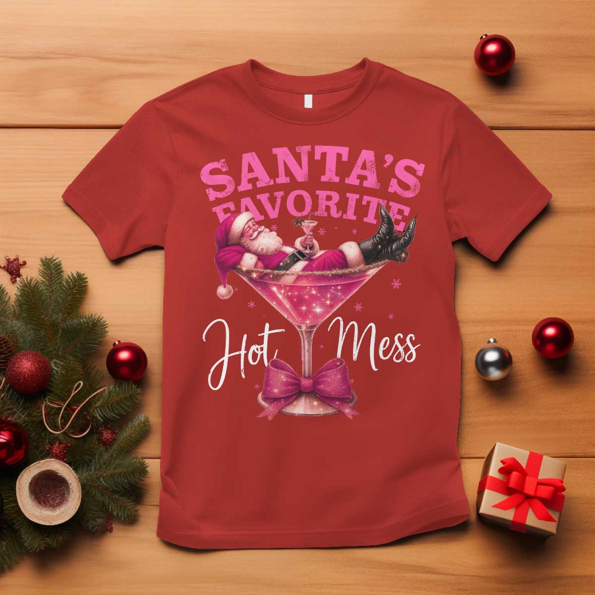 Funny Christmas Santas Favorite Hot Mess T Shirt Xmas Drinking Party - Wonder Print Shop