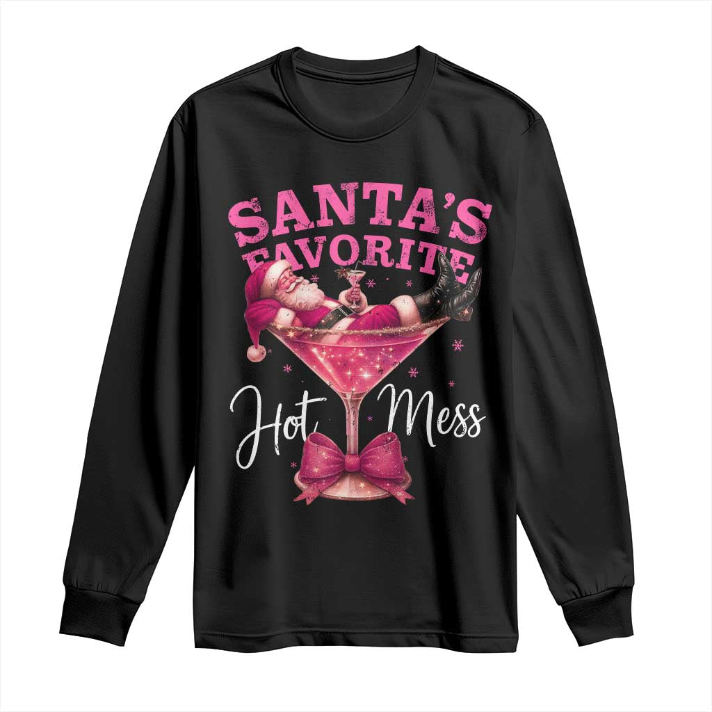 Funny Christmas Santas Favorite Hot Mess Long Sleeve Shirt Xmas Drinking Party - Wonder Print Shop