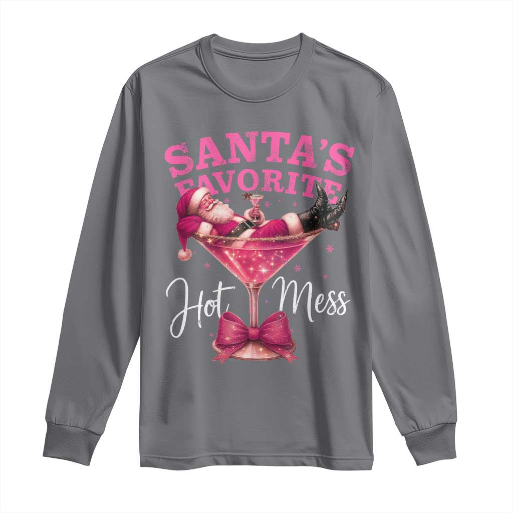 Funny Christmas Santas Favorite Hot Mess Long Sleeve Shirt Xmas Drinking Party - Wonder Print Shop