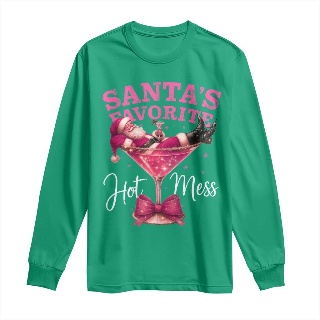 Funny Christmas Santas Favorite Hot Mess Long Sleeve Shirt Xmas Drinking Party - Wonder Print Shop