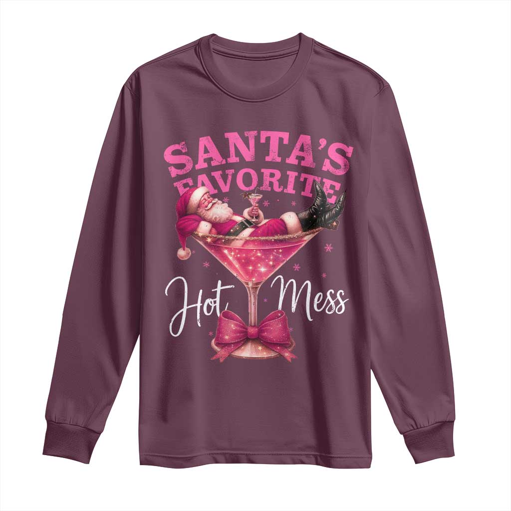 Funny Christmas Santas Favorite Hot Mess Long Sleeve Shirt Xmas Drinking Party - Wonder Print Shop