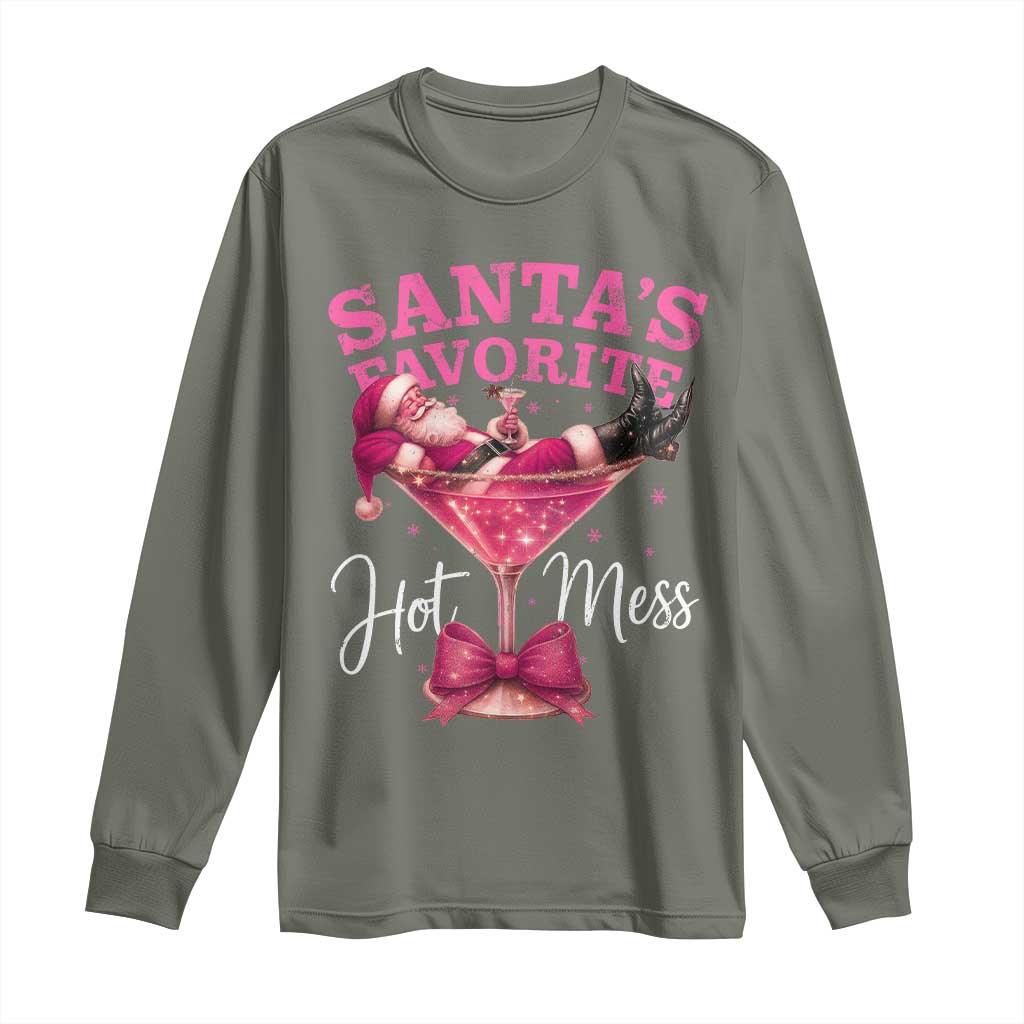 Funny Christmas Santas Favorite Hot Mess Long Sleeve Shirt Xmas Drinking Party - Wonder Print Shop