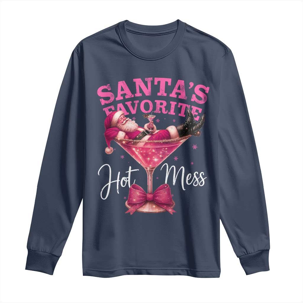 Funny Christmas Santas Favorite Hot Mess Long Sleeve Shirt Xmas Drinking Party - Wonder Print Shop
