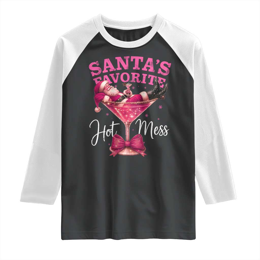 Funny Christmas Santas Favorite Hot Mess Raglan Shirt Xmas Drinking Party - Wonder Print Shop