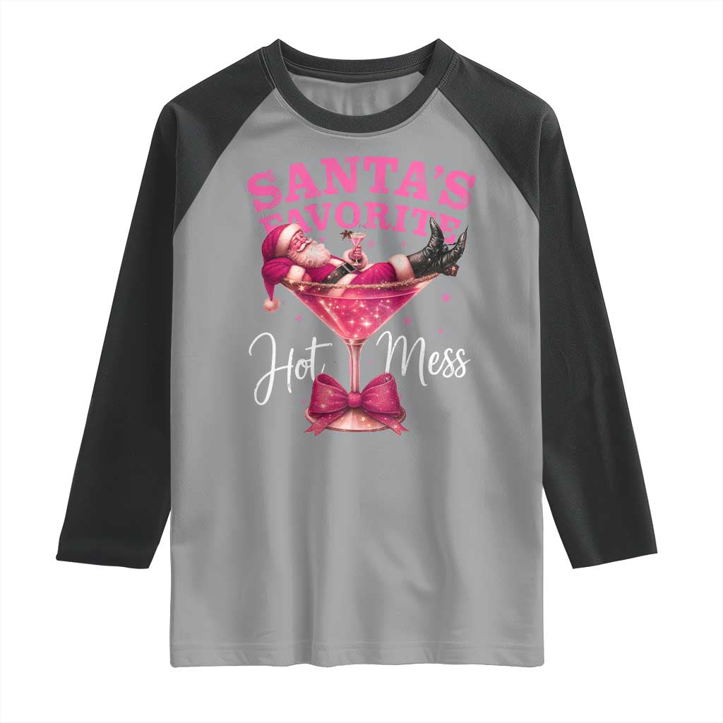 Funny Christmas Santas Favorite Hot Mess Raglan Shirt Xmas Drinking Party - Wonder Print Shop