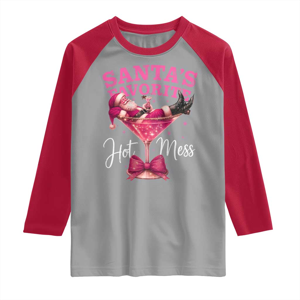 Funny Christmas Santas Favorite Hot Mess Raglan Shirt Xmas Drinking Party - Wonder Print Shop