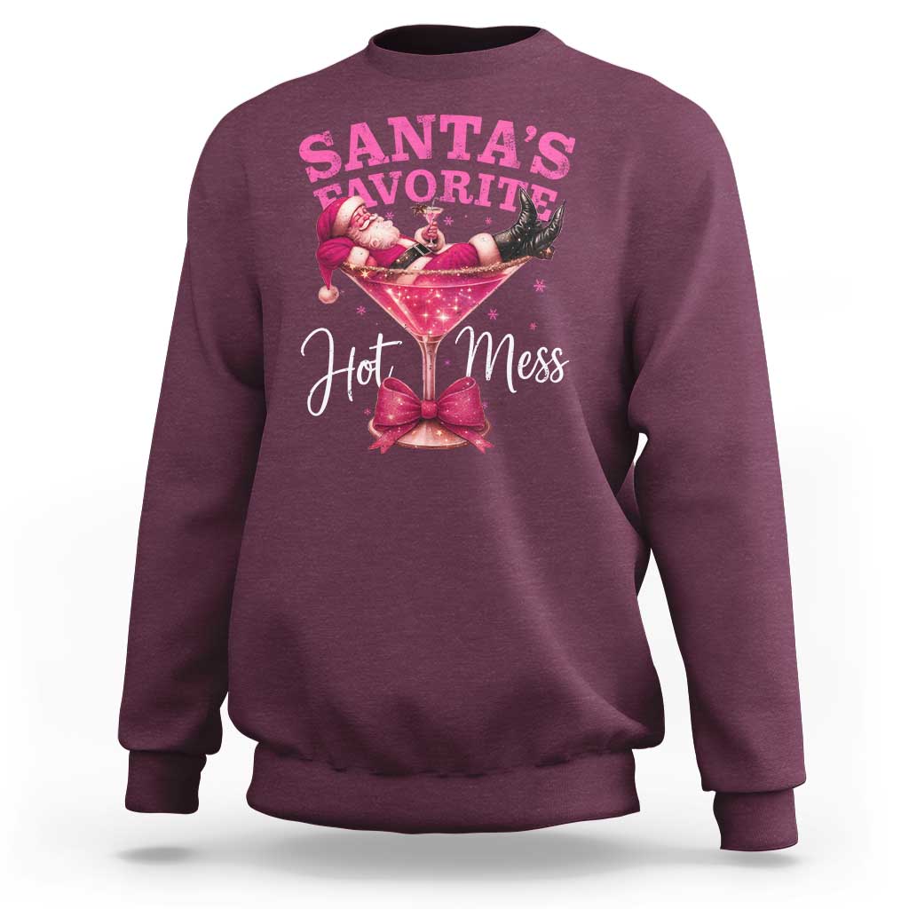Funny Christmas Santas Favorite Hot Mess Sweatshirt Xmas Drinking Party - Wonder Print Shop