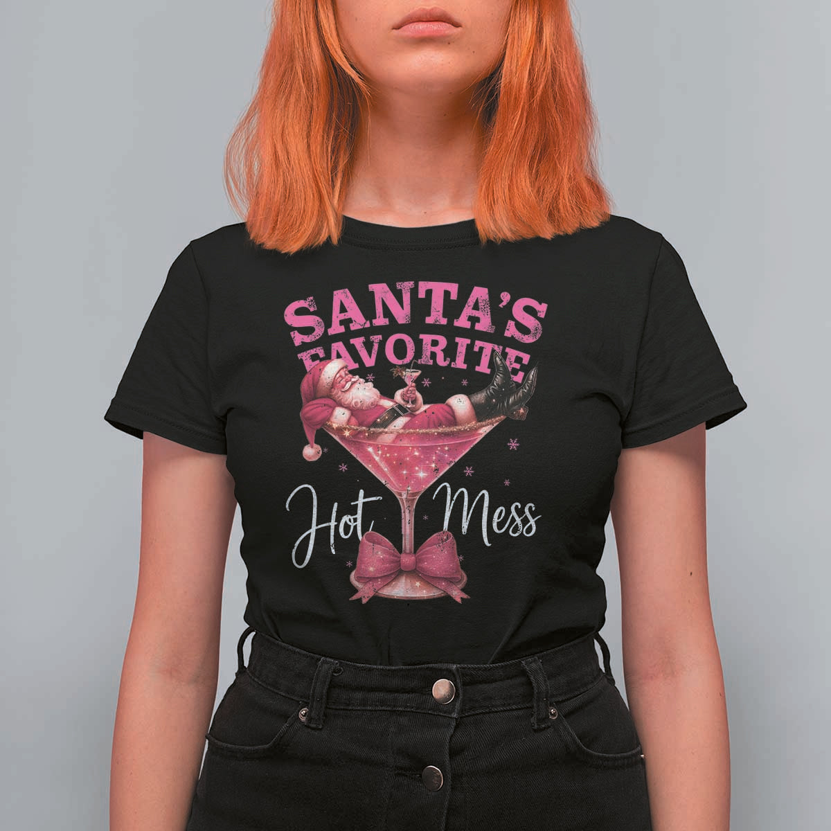 Funny Christmas Santas Favorite Hot Mess T Shirt For Women Xmas Drinking Party - Wonder Print Shop