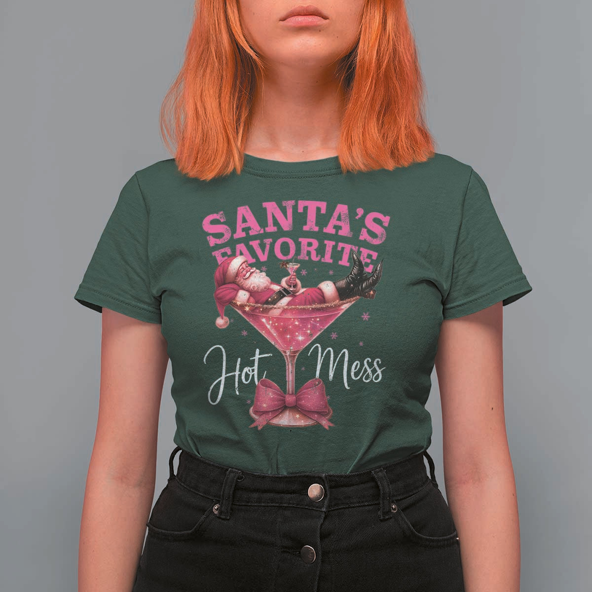 Funny Christmas Santas Favorite Hot Mess T Shirt For Women Xmas Drinking Party - Wonder Print Shop