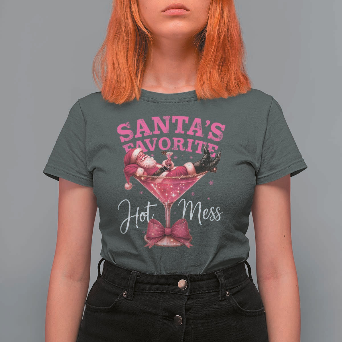 Funny Christmas Santas Favorite Hot Mess T Shirt For Women Xmas Drinking Party - Wonder Print Shop