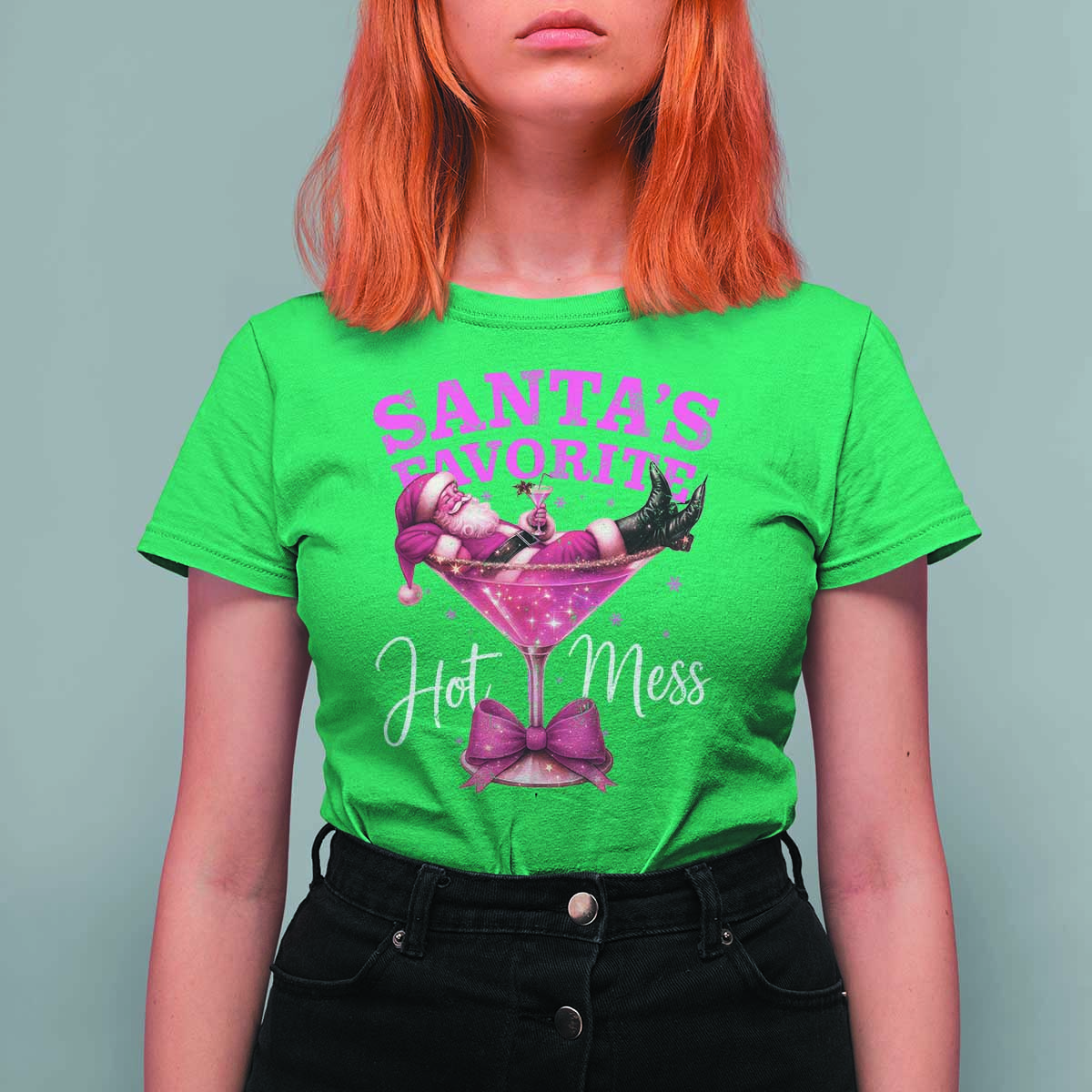 Funny Christmas Santas Favorite Hot Mess T Shirt For Women Xmas Drinking Party - Wonder Print Shop