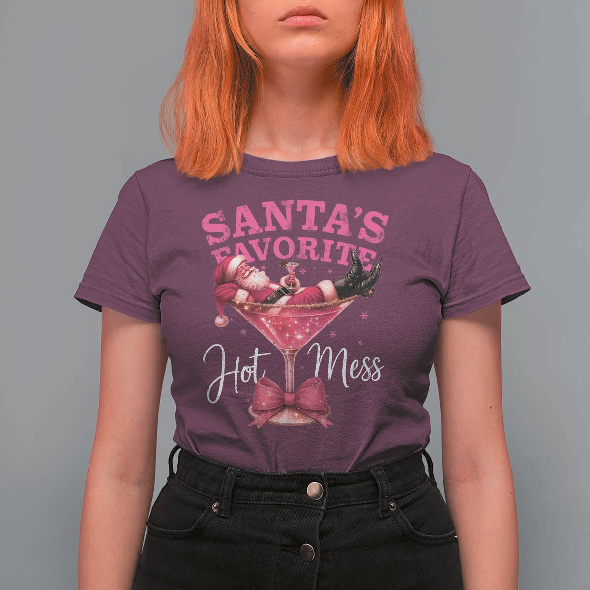 Funny Christmas Santas Favorite Hot Mess T Shirt For Women Xmas Drinking Party - Wonder Print Shop