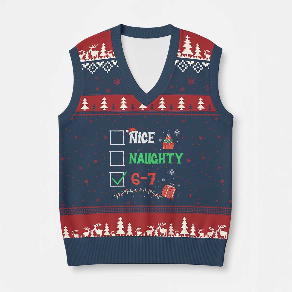 Funny 67 Christmas V-Neck Knit Sweater Vest Nice Naughty 67 Xmas Checklist - Wonder Print Shop