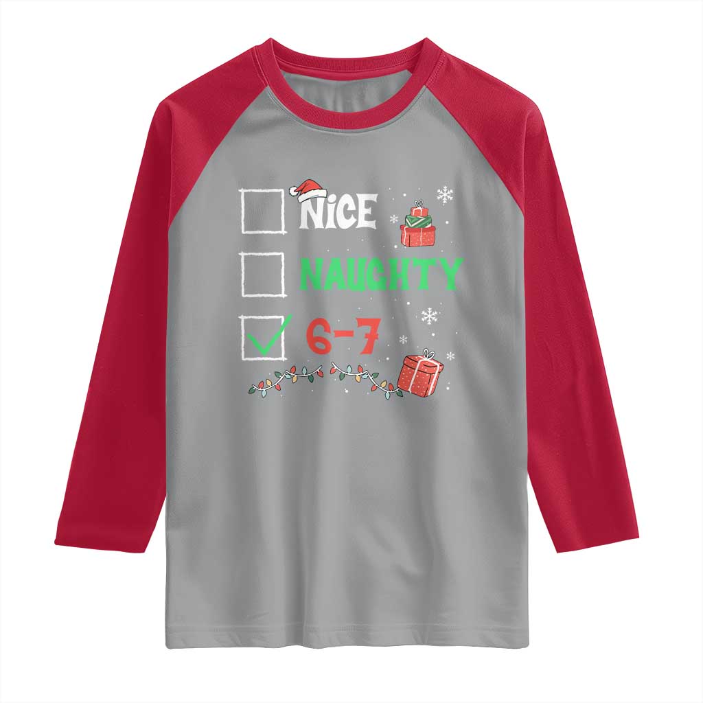Funny 67 Christmas Raglan Shirt Nice Naughty 67 Xmas Checklist - Wonder Print Shop