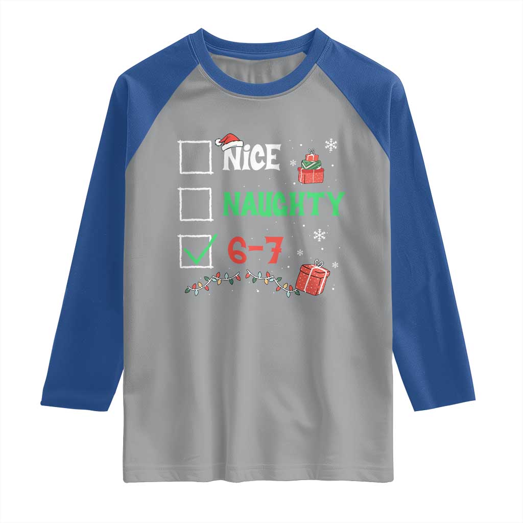 Funny 67 Christmas Raglan Shirt Nice Naughty 67 Xmas Checklist - Wonder Print Shop