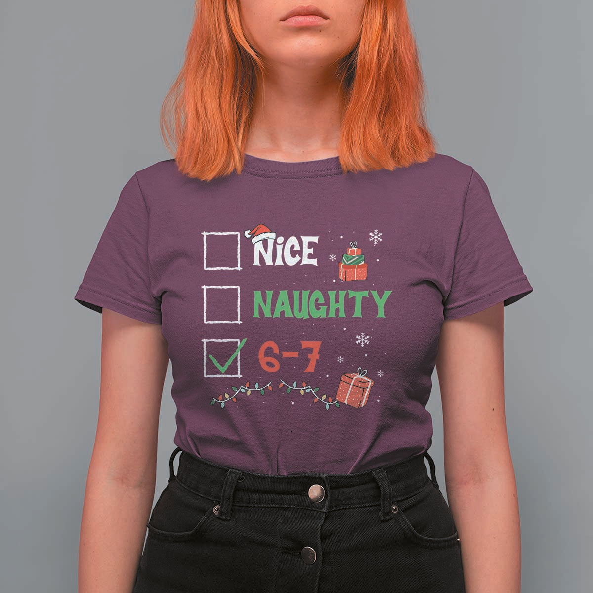 Funny 67 Christmas T Shirt For Women Nice Naughty 67 Xmas Checklist - Wonder Print Shop