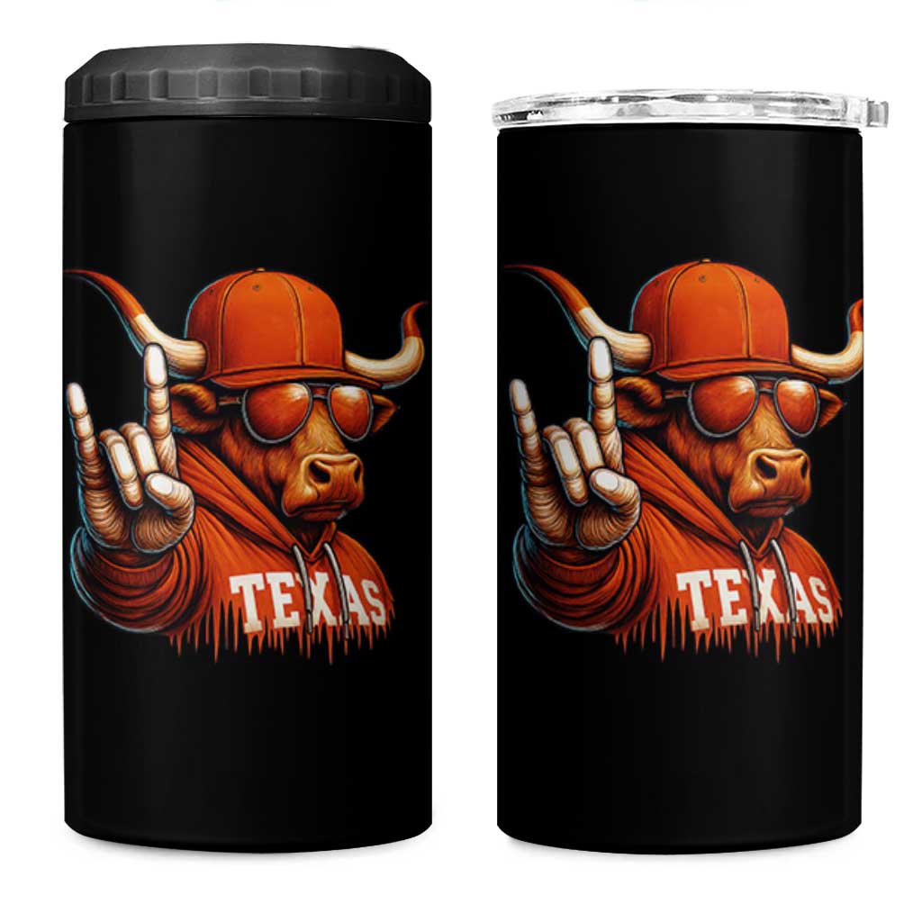 Texas Fan 4 in 1 Can Cooler Tumbler Orange Longhorns Cow Texas Pride Sport Lover - Wonder Print Shop