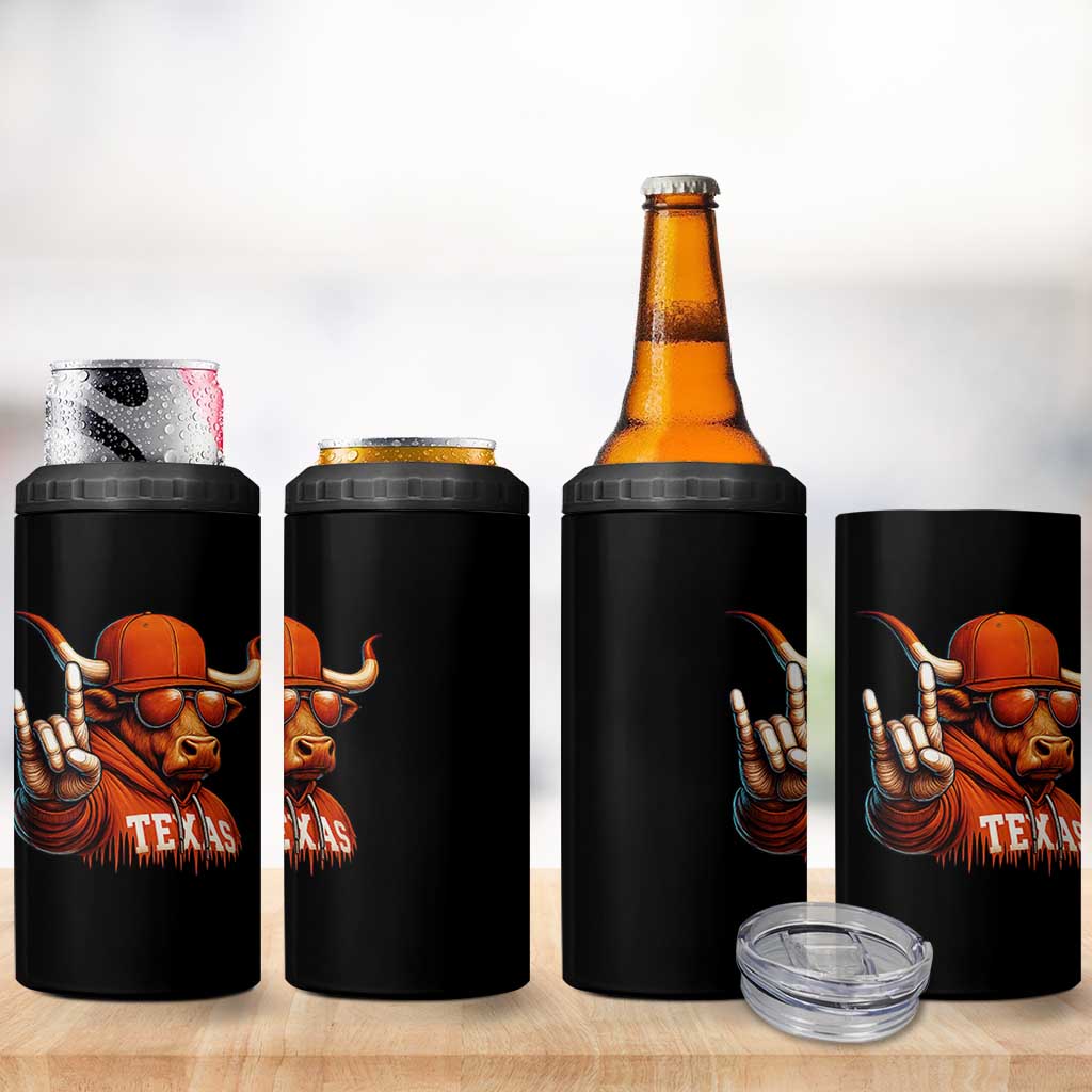 Texas Fan 4 in 1 Can Cooler Tumbler Orange Longhorns Cow Texas Pride Sport Lover - Wonder Print Shop