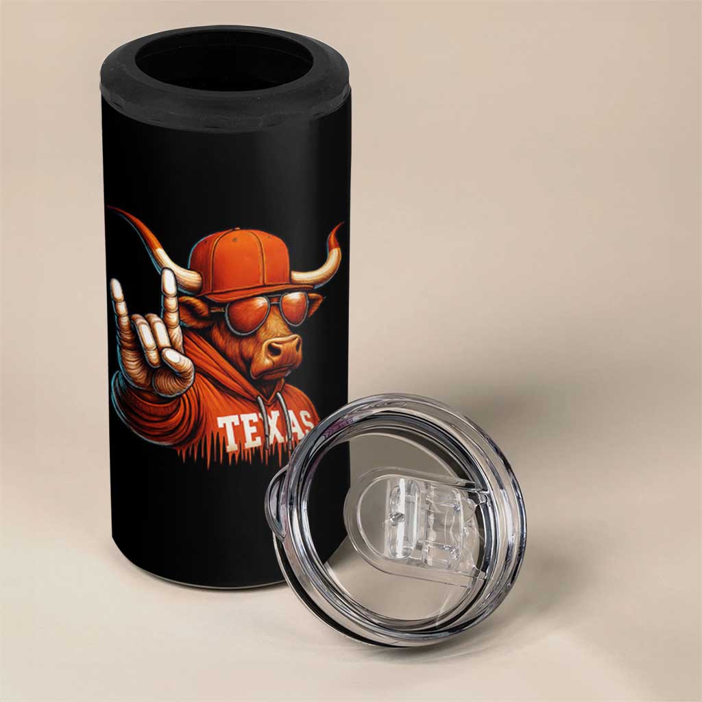 Texas Fan 4 in 1 Can Cooler Tumbler Orange Longhorns Cow Texas Pride Sport Lover - Wonder Print Shop