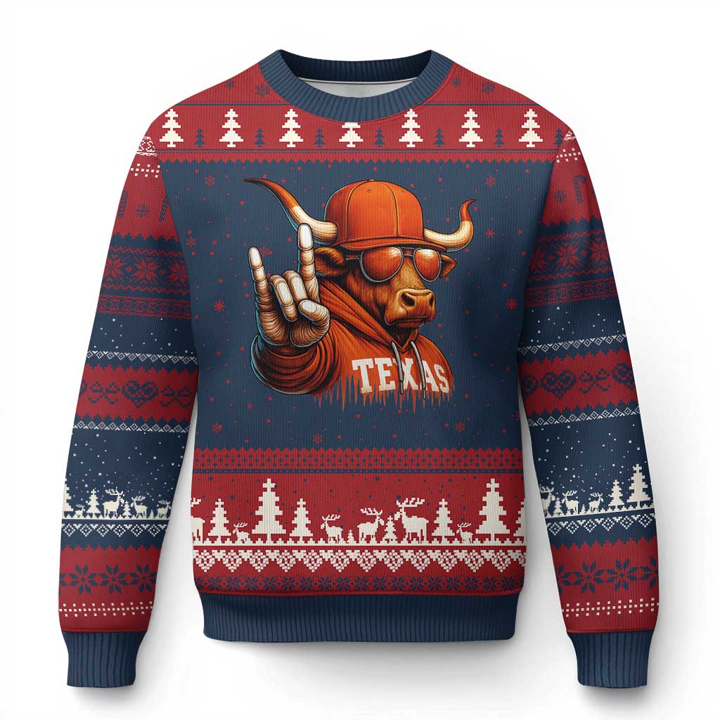 Texas Fan Ugly Christmas Sweater Orange Longhorns Cow Texas Pride Sport Lover - Wonder Print Shop