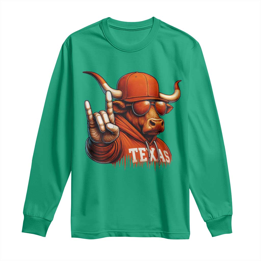 Texas Fan Long Sleeve Shirt Orange Longhorns Cow Texas Pride Sport Lover - Wonder Print Shop