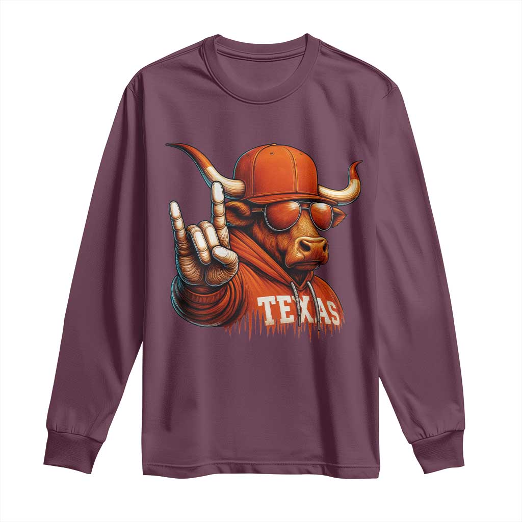 Texas Fan Long Sleeve Shirt Orange Longhorns Cow Texas Pride Sport Lover - Wonder Print Shop