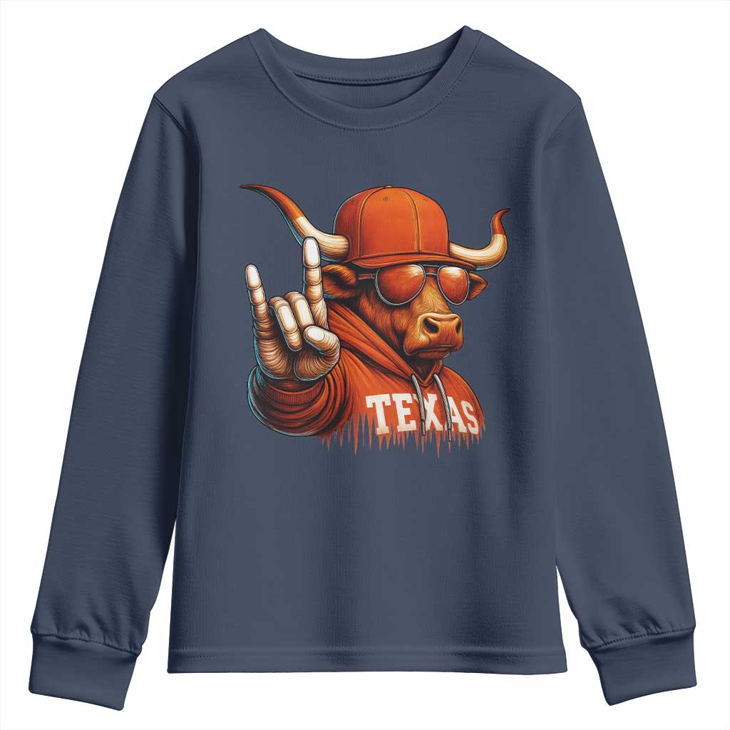 Texas Fan Youth Sweatshirt Orange Longhorns Cow Texas Pride Sport Lover - Wonder Print Shop