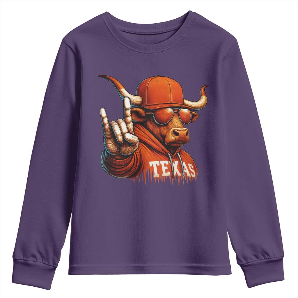 Texas Fan Youth Sweatshirt Orange Longhorns Cow Texas Pride Sport Lover - Wonder Print Shop
