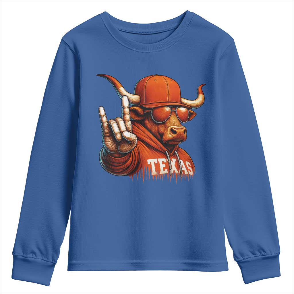 Texas Fan Youth Sweatshirt Orange Longhorns Cow Texas Pride Sport Lover - Wonder Print Shop