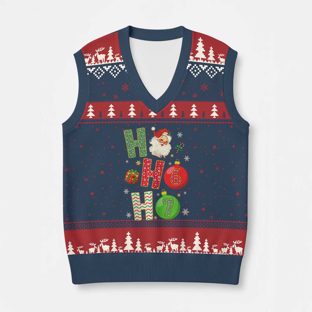 Funny Christmas Santa Ho Ho Ho 67 V-Neck Knit Sweater Vest Six Seven Meme 6 7 Xmas Bauble - Wonder Print Shop