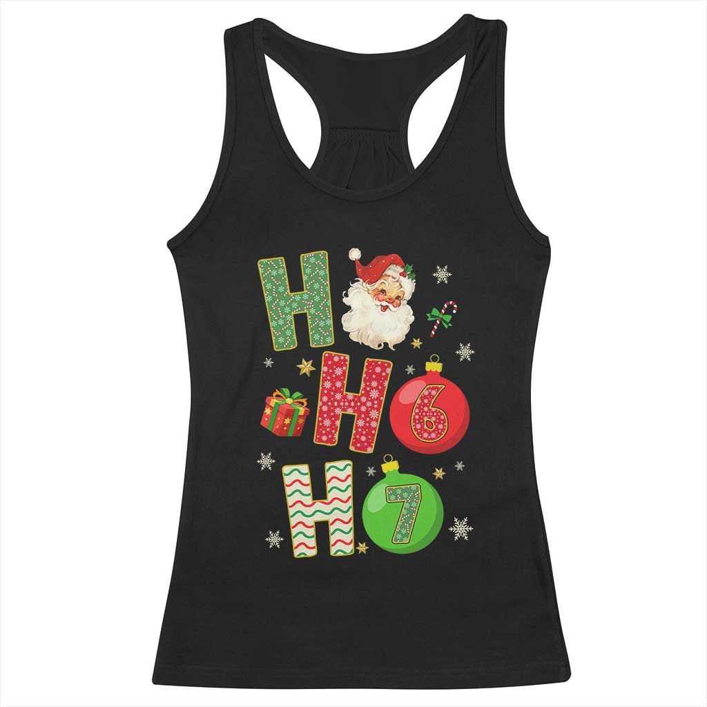 Funny Christmas Santa Ho Ho Ho 67 Racerback Tank Top Six Seven Meme 6 7 Xmas Bauble - Wonder Print Shop