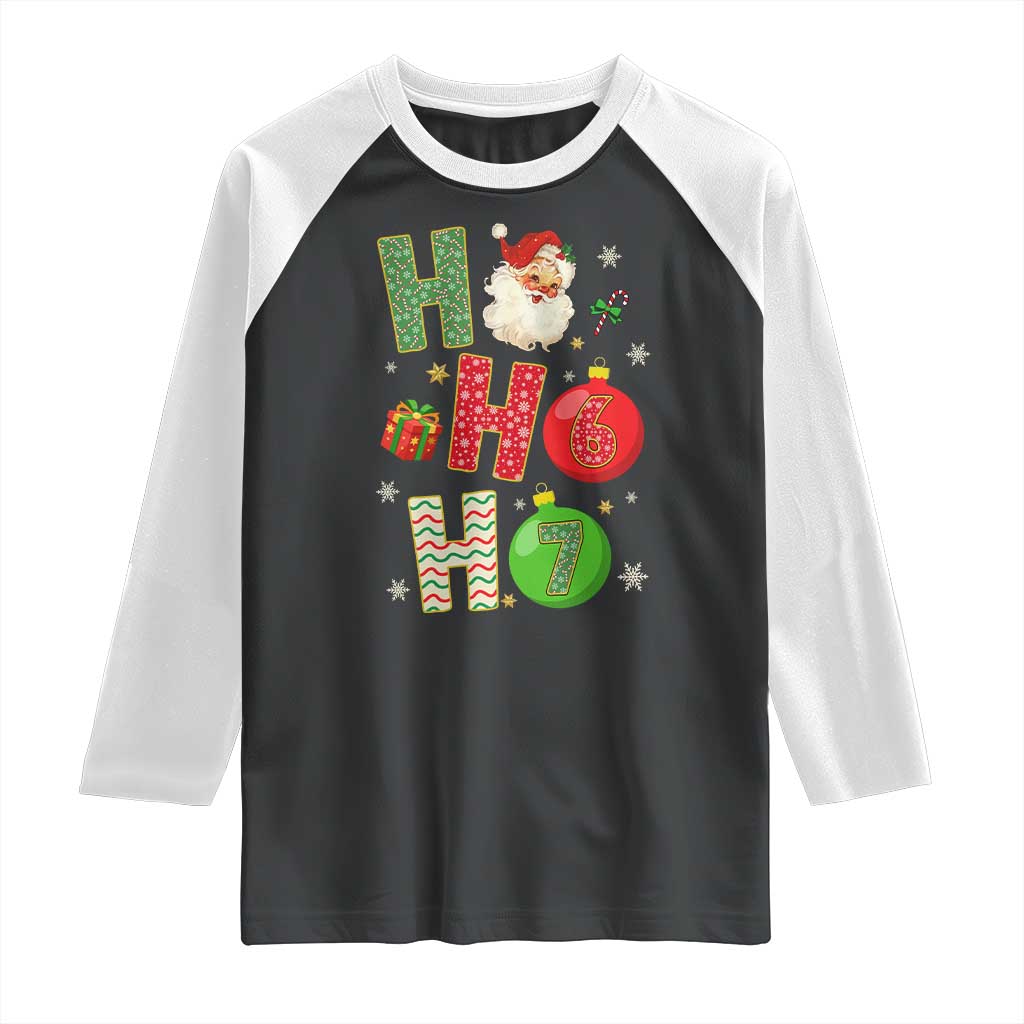Funny Christmas Santa Ho Ho Ho 67 Raglan Shirt Six Seven Meme 6 7 Xmas Bauble - Wonder Print Shop