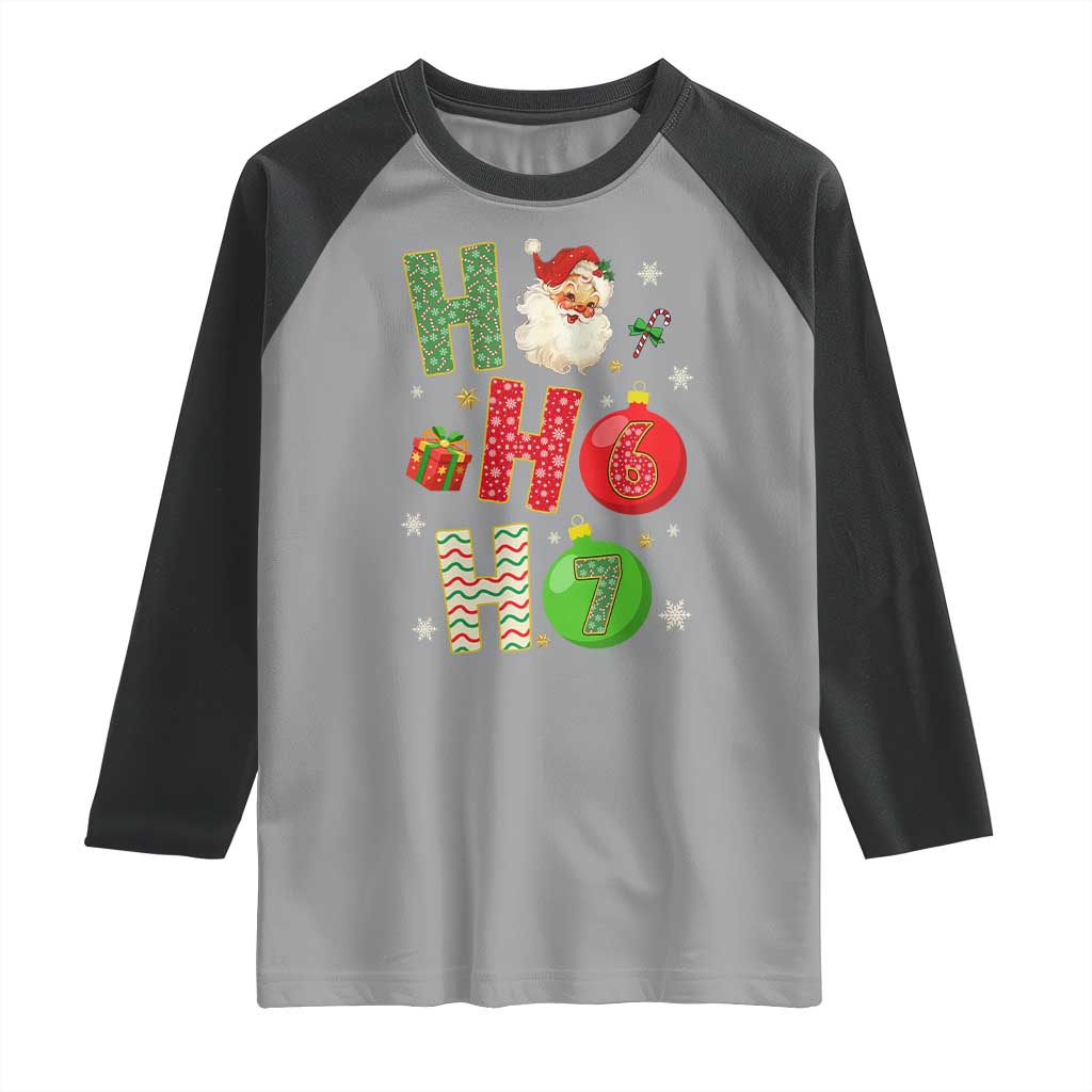 Funny Christmas Santa Ho Ho Ho 67 Raglan Shirt Six Seven Meme 6 7 Xmas Bauble - Wonder Print Shop