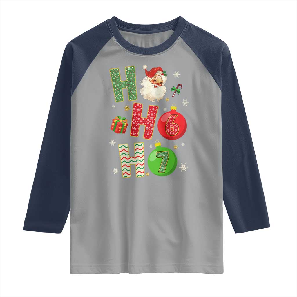 Funny Christmas Santa Ho Ho Ho 67 Raglan Shirt Six Seven Meme 6 7 Xmas Bauble - Wonder Print Shop
