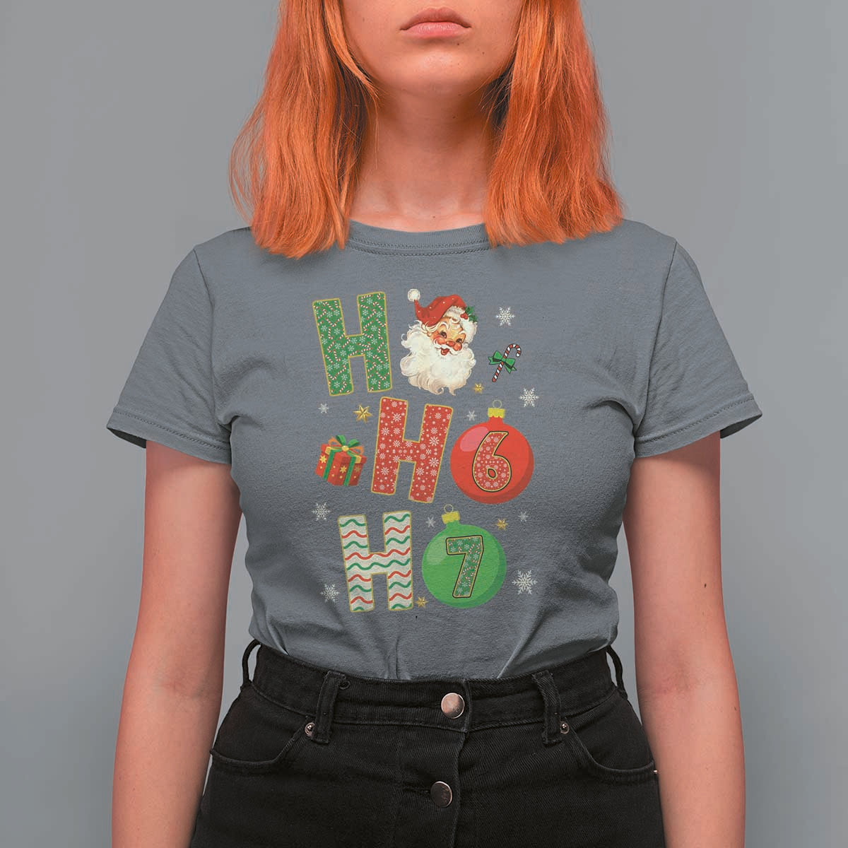 Funny Christmas Santa Ho Ho Ho 67 T Shirt For Women Six Seven Meme 6 7 Xmas Bauble - Wonder Print Shop
