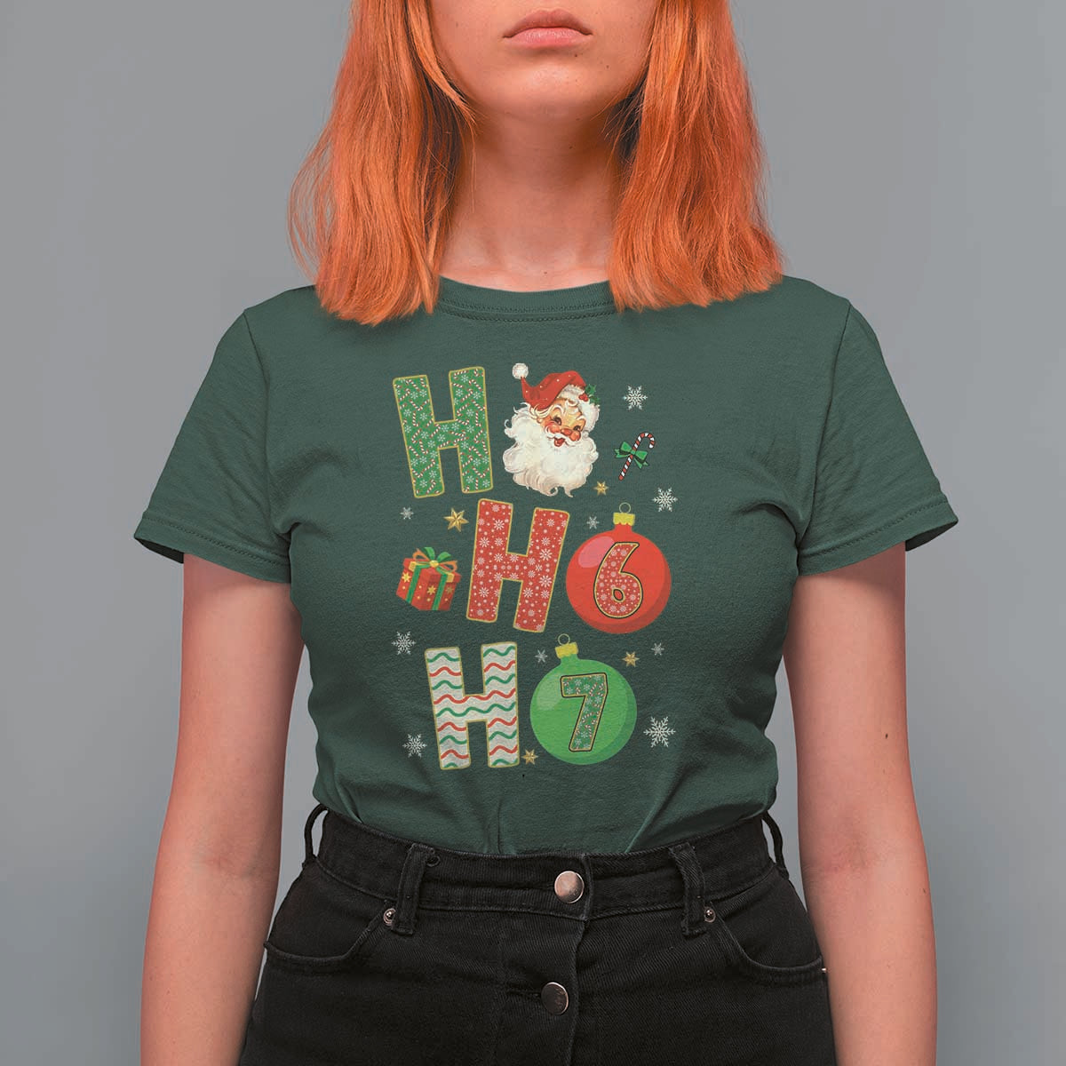 Funny Christmas Santa Ho Ho Ho 67 T Shirt For Women Six Seven Meme 6 7 Xmas Bauble - Wonder Print Shop