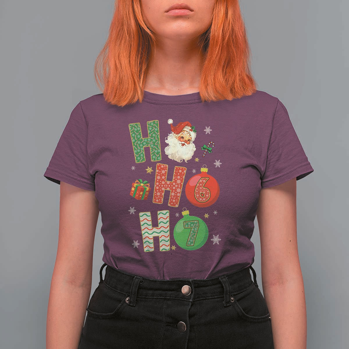 Funny Christmas Santa Ho Ho Ho 67 T Shirt For Women Six Seven Meme 6 7 Xmas Bauble - Wonder Print Shop