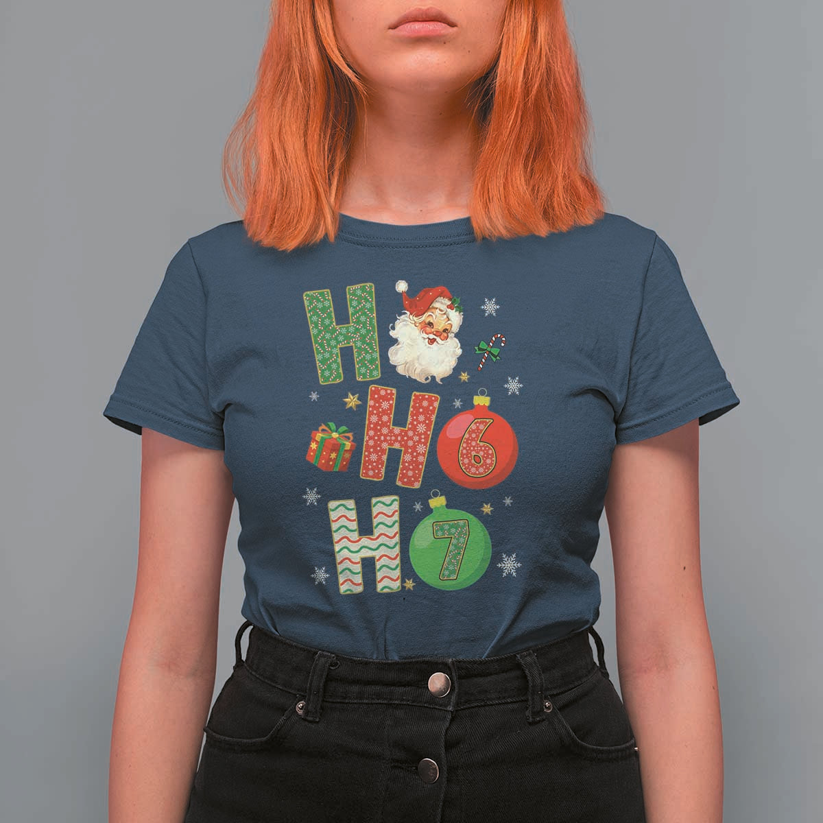 Funny Christmas Santa Ho Ho Ho 67 T Shirt For Women Six Seven Meme 6 7 Xmas Bauble - Wonder Print Shop