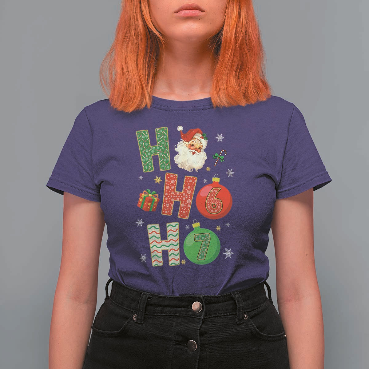Funny Christmas Santa Ho Ho Ho 67 T Shirt For Women Six Seven Meme 6 7 Xmas Bauble - Wonder Print Shop