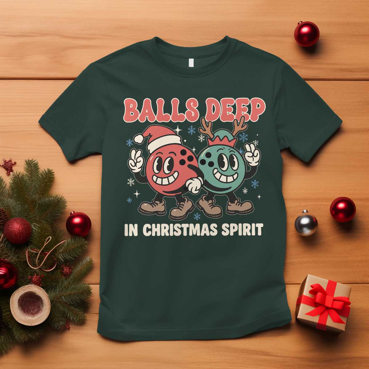 Funny Christmas Bowling T Shirt Balls Deep In Christmas Spirit - Wonder Print Shop
