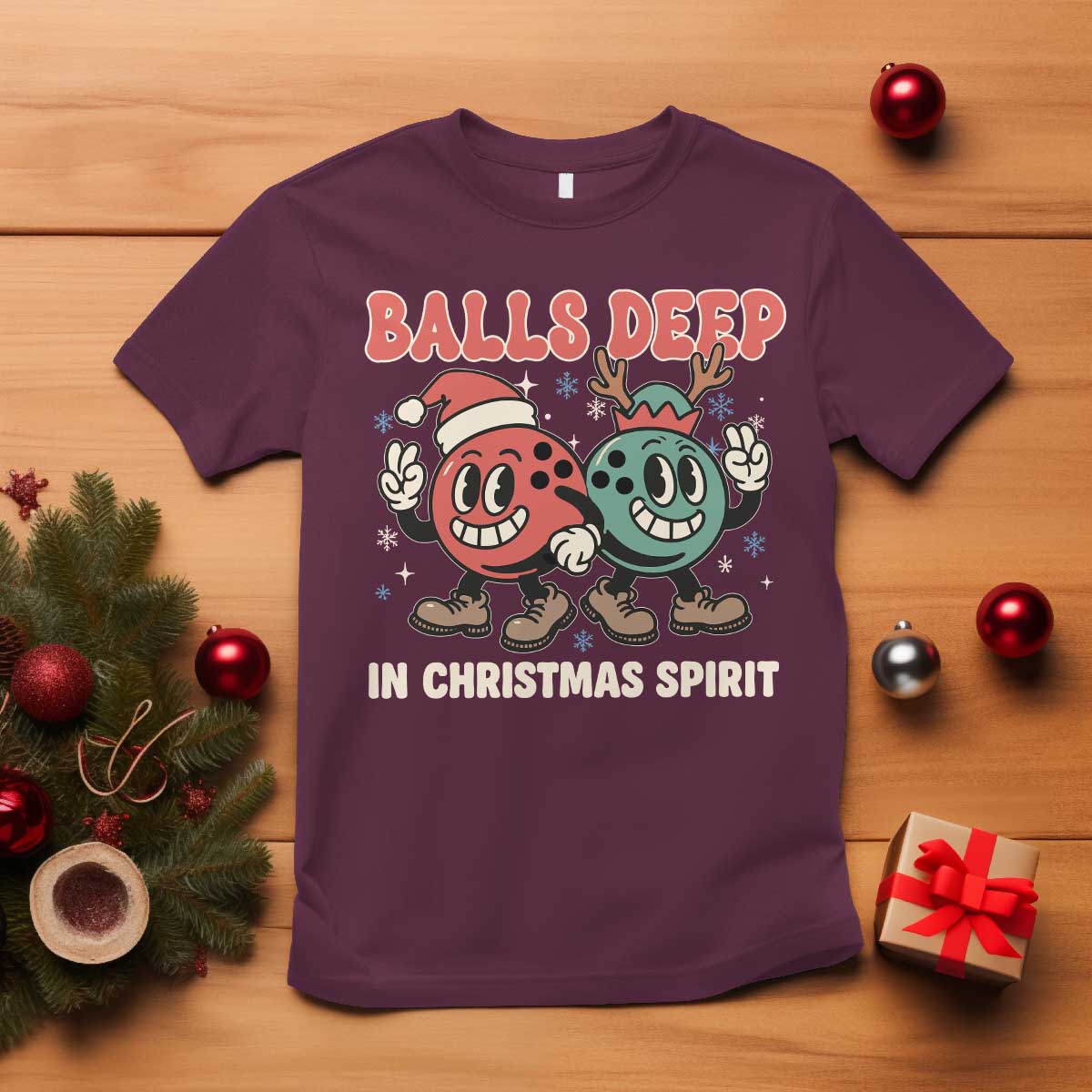 Funny Christmas Bowling T Shirt Balls Deep In Christmas Spirit - Wonder Print Shop