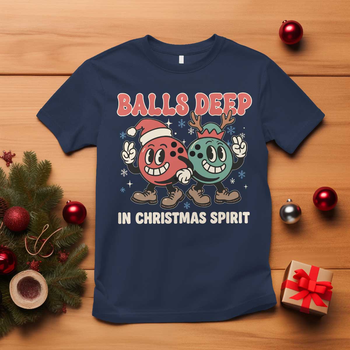 Funny Christmas Bowling T Shirt Balls Deep In Christmas Spirit - Wonder Print Shop