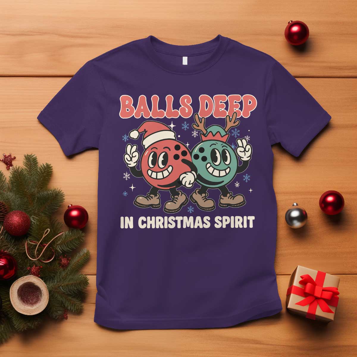 Funny Christmas Bowling T Shirt Balls Deep In Christmas Spirit - Wonder Print Shop