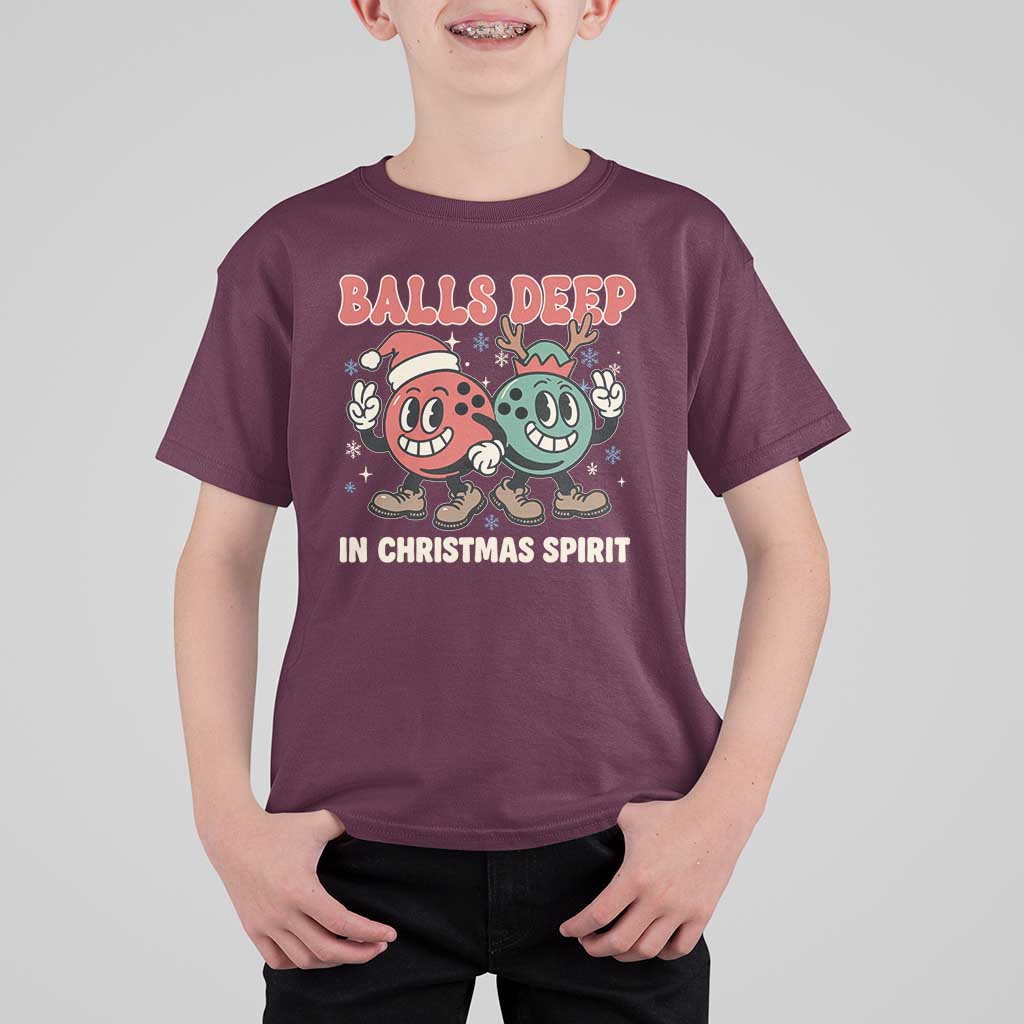 Funny Christmas Bowling T Shirt For Kid Balls Deep In Christmas Spirit - Wonder Print Shop
