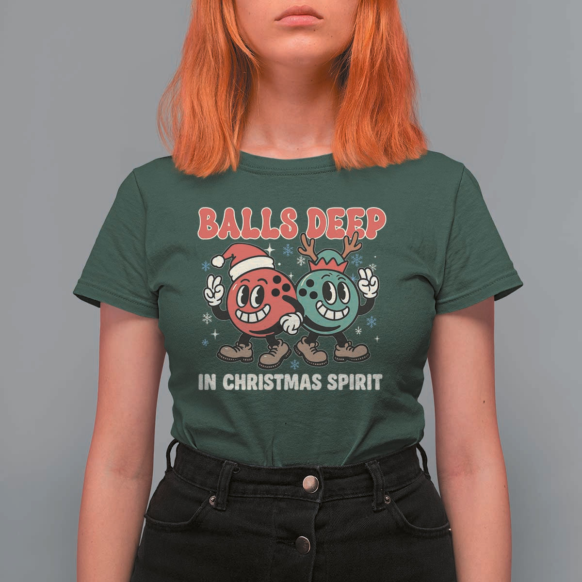 Funny Christmas Bowling T Shirt For Women Balls Deep In Christmas Spirit - Wonder Print Shop